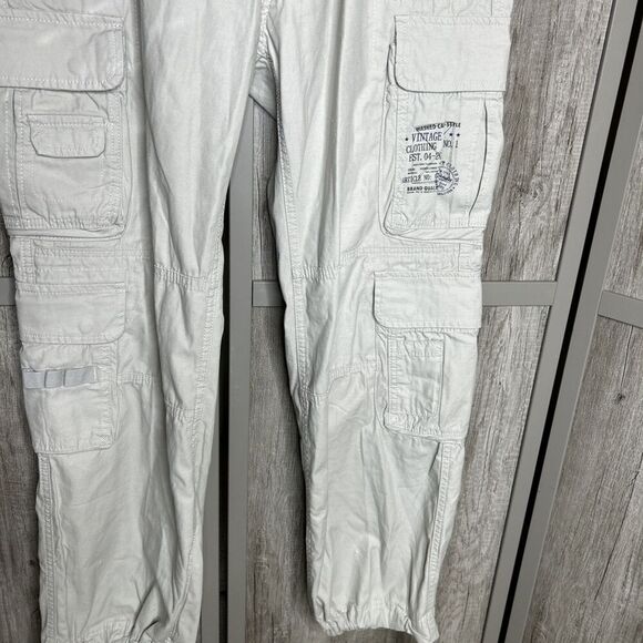 Bandit Pure Vintage Cargo Pants Trousers Button Fly Military Ivory Size L - Picture 5 of 8